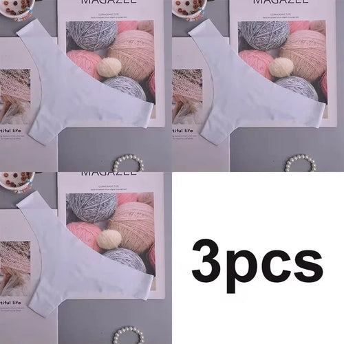 3PCS Seamless Panties Women Ice Silk Underwear Low Waist V-Waist