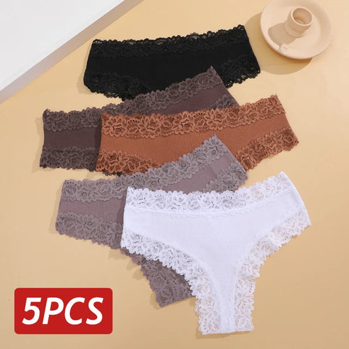 5PCS/Set Women Lace Seamless Cotton Panties Sexy Brazilian Pants
