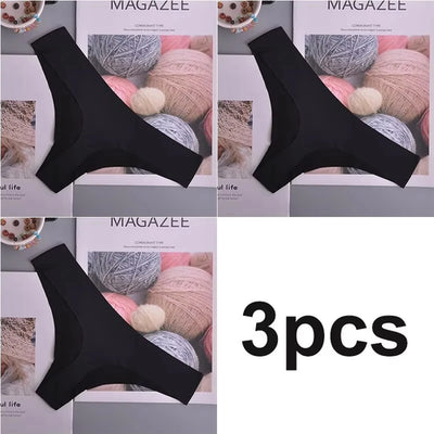 3PCS Seamless Panties Women Ice Silk Underwear Low Waist V-Waist