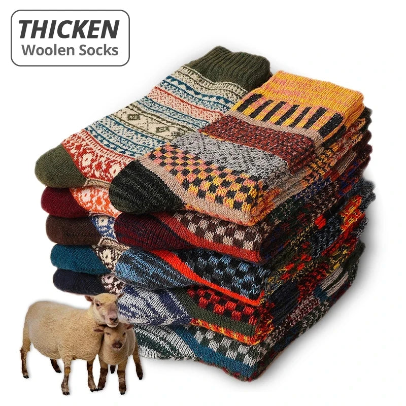 5 Pairs Winter Men's Socks Thicken Wool Socks Warm Men Retro Style