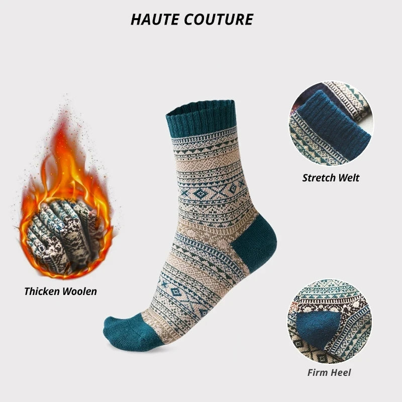 5 Pairs Winter Men's Socks Thicken Wool Socks Warm Men Retro Style