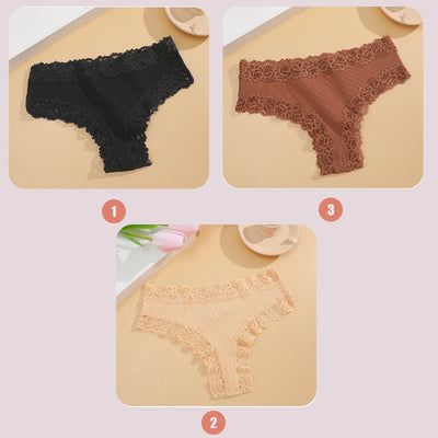 3PCS Lace Seamless Cotton Panties Ribbed Brazilian Pants Low Waist