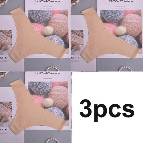 3PCS Seamless Panties Women Ice Silk Underwear Low Waist V-Waist