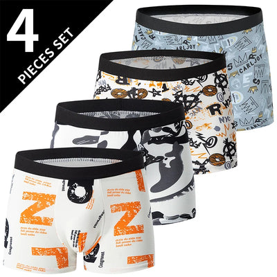 4-piece MEN'S FASHION Printed Underwear Breathable Crotch Boxers for