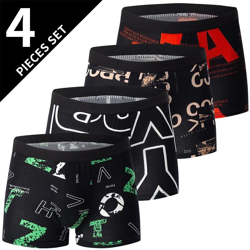 4-piece MEN'S FASHION Printed Underwear Breathable Crotch Boxers for