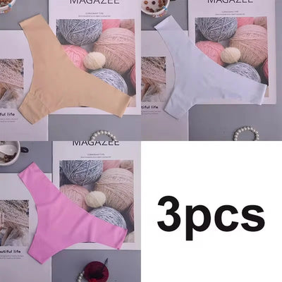 3PCS Seamless Panties Women Ice Silk Underwear Low Waist V-Waist